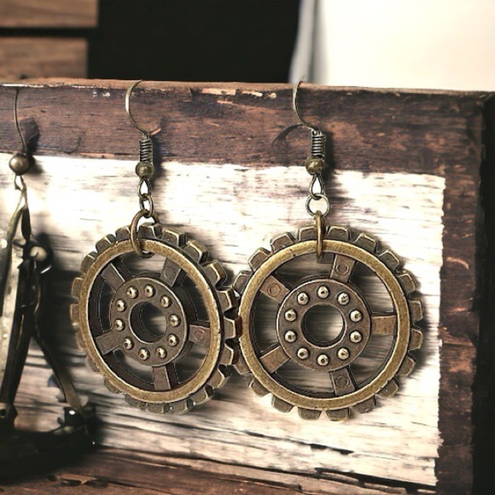 5 For $25💫Steampunk Gears Dangles Earrings - Picture 5 of 5